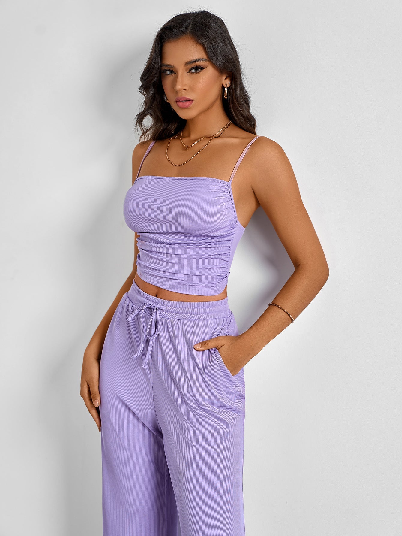 Summer Women Clothing Suit Small Sling Casual Trousers Sexy Comfortable Refined Two Piece Set Purple