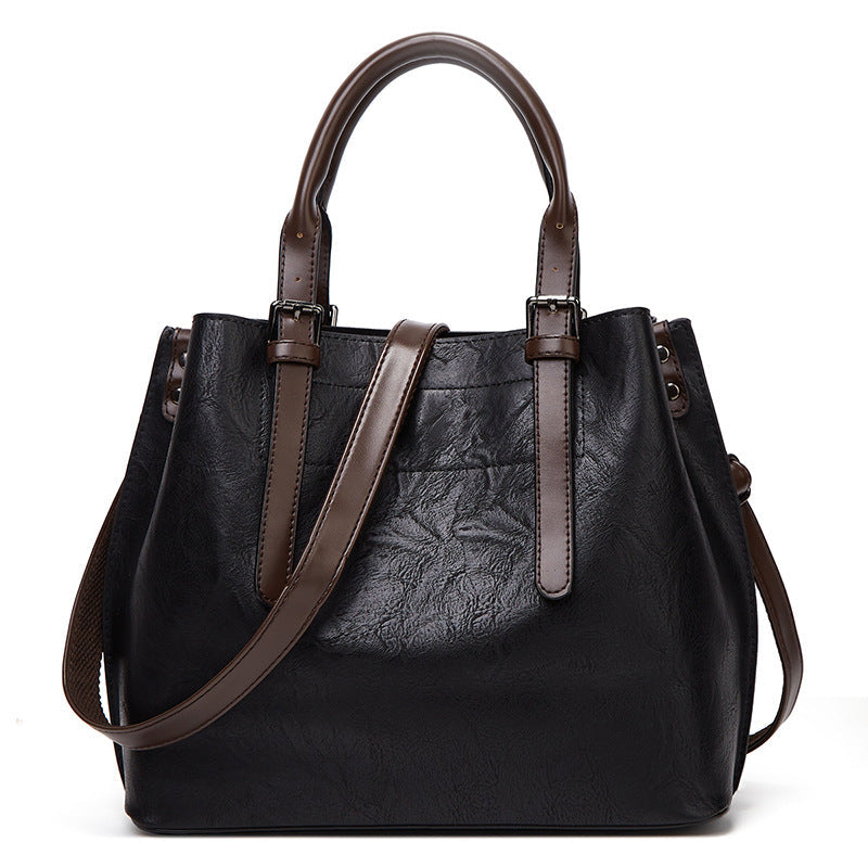 Women Retro Handbag Contrast Shoulder Women Big Bag