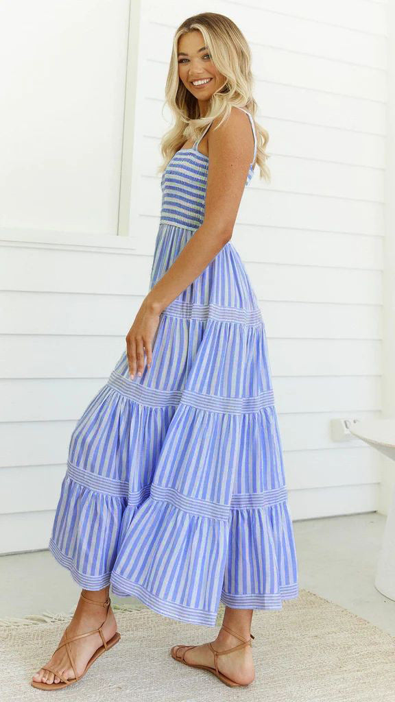 Women Clothes Strap Backless Dress Maxi Dress Striped Dress for Women