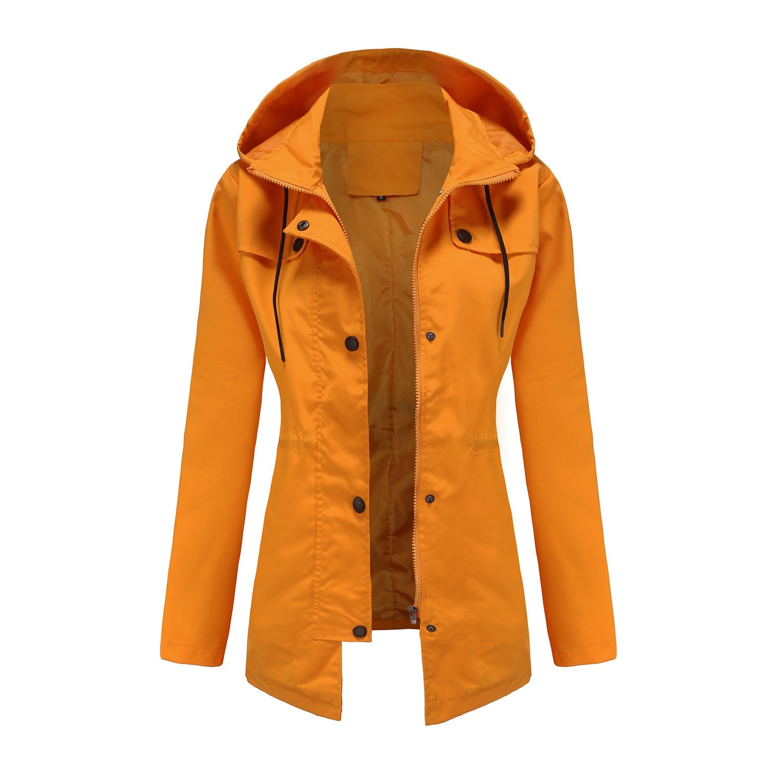 Windbreaker Women Women Mid Length Cardigan Hooded Coat Outdoor Raincoat Yellow