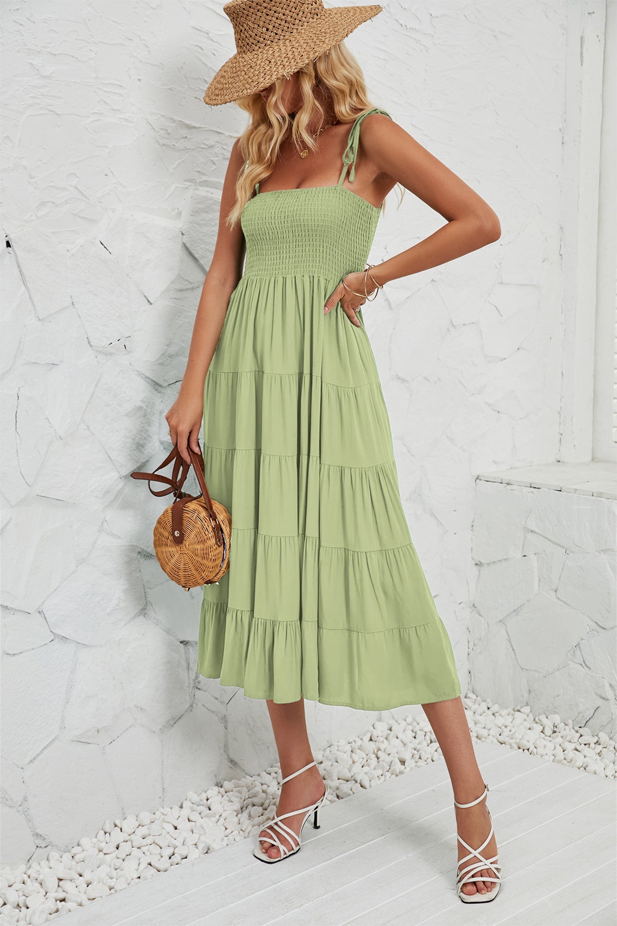 Summer Women Clothing Office Sleeveless Sexy Long Strap Dress Women Green