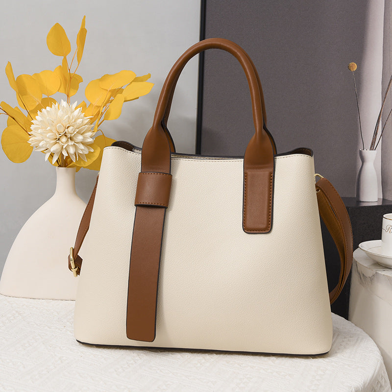 Women Handbag Contrast Color Bag Bag Office Minimalist Women Bag Large Capacity Shoulder Bag Crossbody One Size Beige with Brown