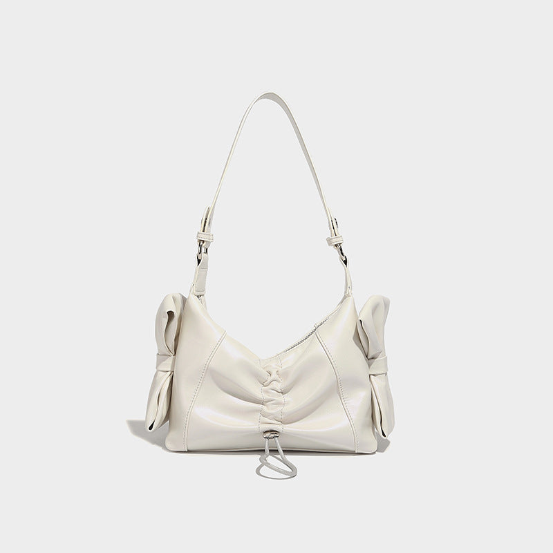 Summer Pleated Shoulder Underarm Bag Niche High Sense Silver Sexy Women Hand Carrying Crossbody Bag One Size White