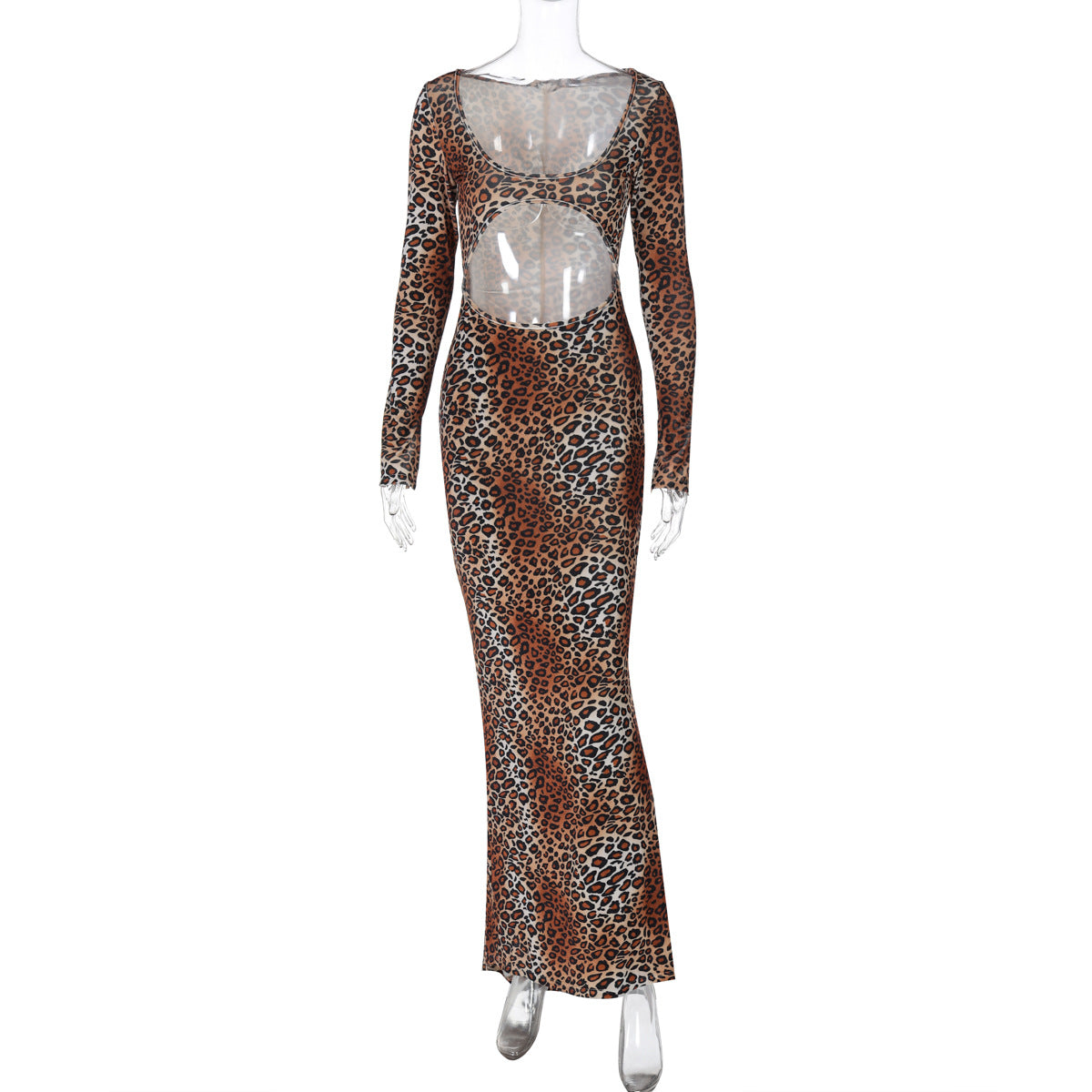 Winter Suede Leopard Print Dress Sexy Cutout Slim Fit Dress Women Brown