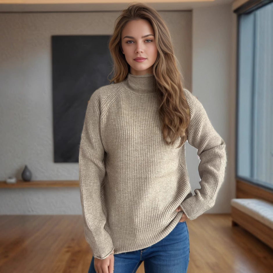 Women Clothing Winter Keep Warm Solid Color Sweater Half Turtleneck Slim Fit Long Sleeve Pullover