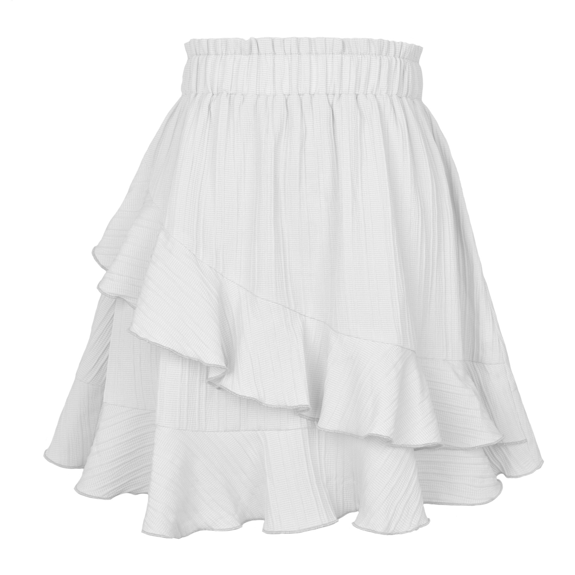 Summer Ruffled Skirt Women Clothing High Waist Irregular Asymmetric Solid Color Skirt White