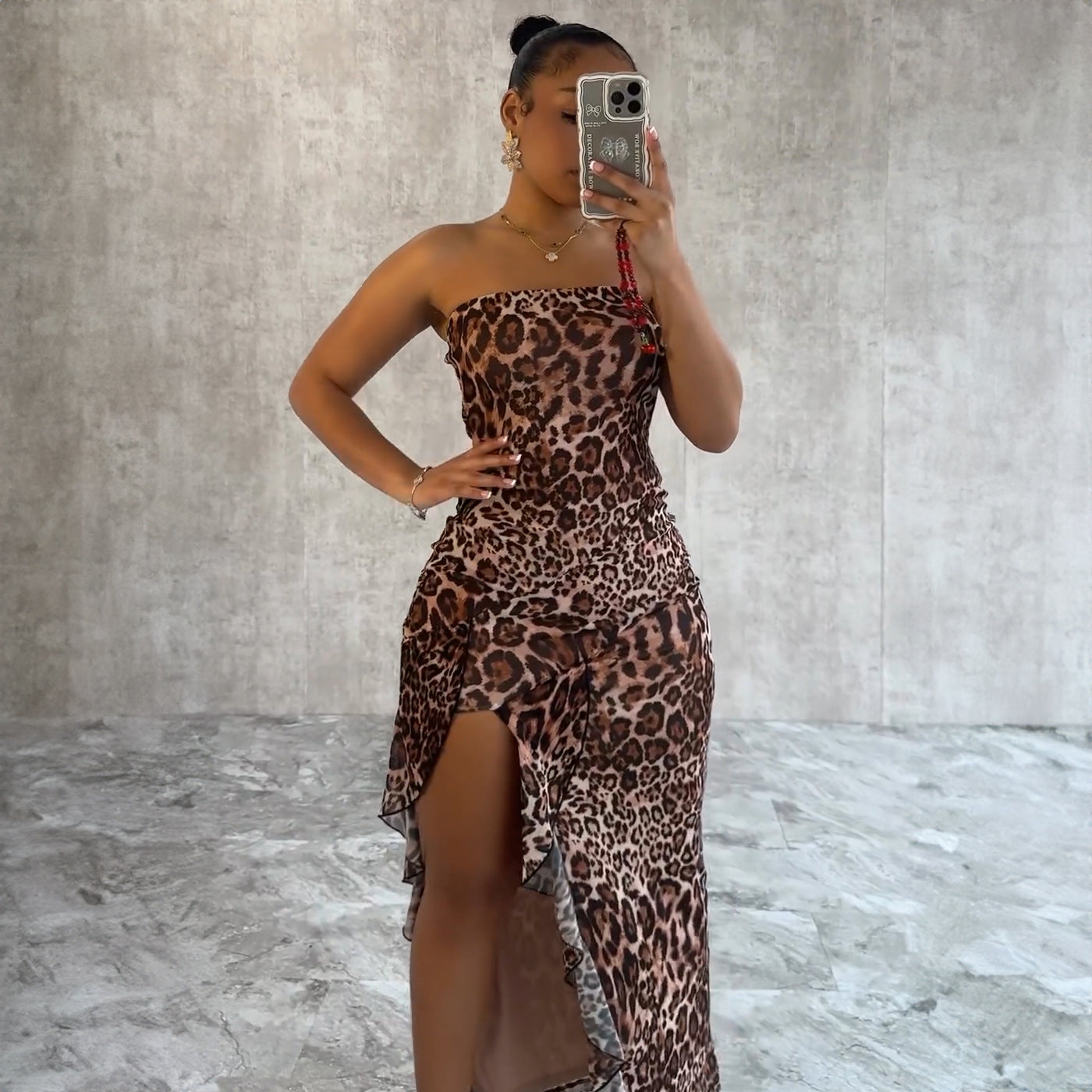 Summer Sexy Slim Leopard Print Split Sexy Dress Women Clothing