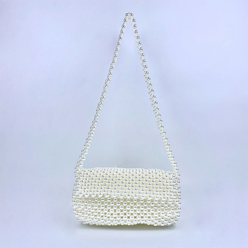 Underarm Bag Retro round Pearl Bag Handmade Beaded Bag Acrylic Exquisite Shoulder Women Crossbody Bags One Size Ivory