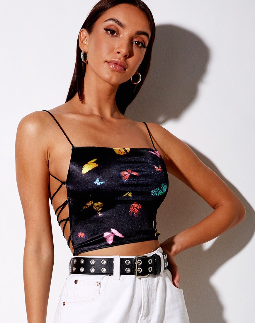 Summer Sexy Slim Fit Camisole Supply Backless Small Sling Butterfly on Black Background