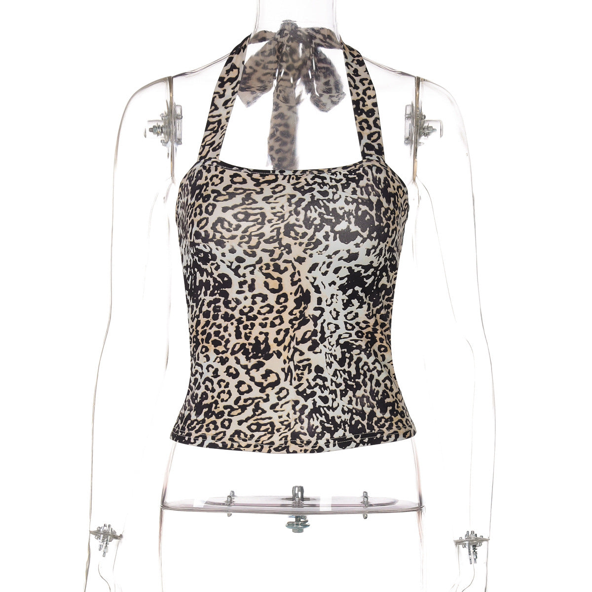 Summer Sexy Women Leopard Print Tube Top Halter Lace up Small Tank Top Leopard