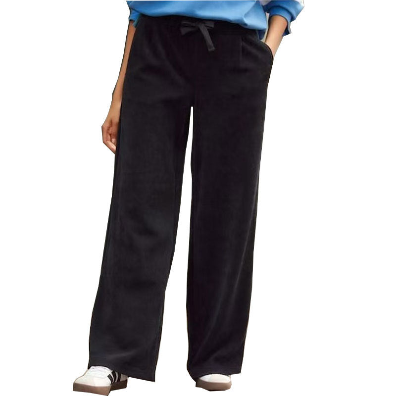 Women Solid Color Wide Casual Pants Black