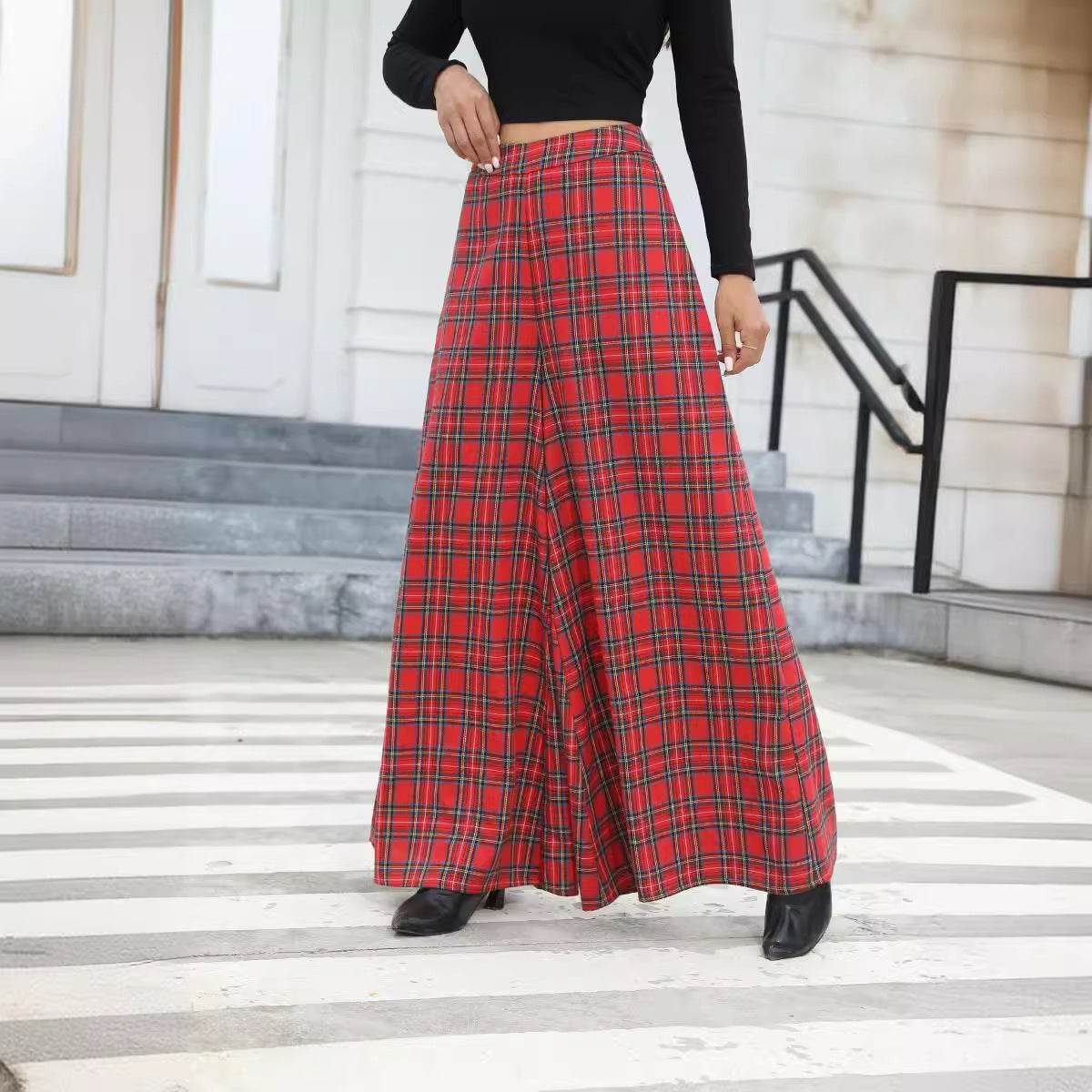 Women Lazy Plaid Drape Show Women Casual Loose Wide Leg Pants