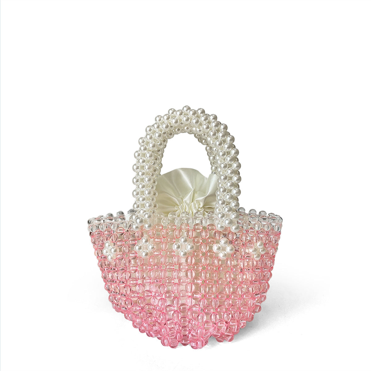 Spring Summer Beach Bag Beaded Pink Beads Bag Steamed Crystal Bun Hand Woven Beaded Bag One Size Pink