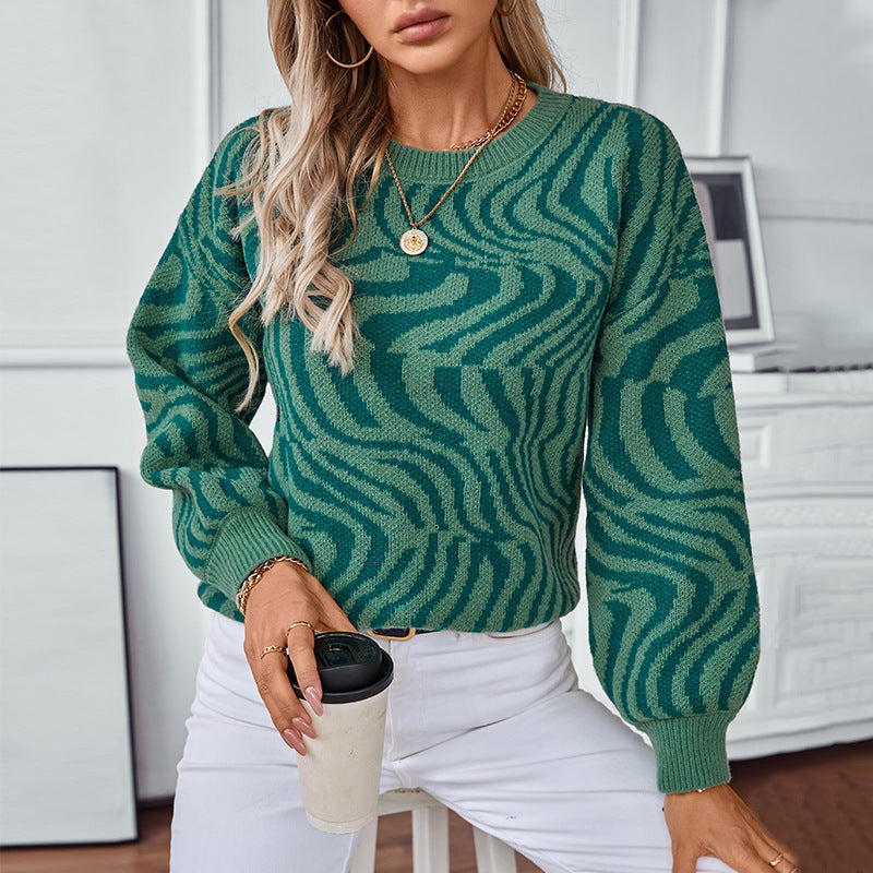 Zebra Pattern Pullover Women Clothing Knitwear Autumn Winter Pullover round Neck Sweater for Women