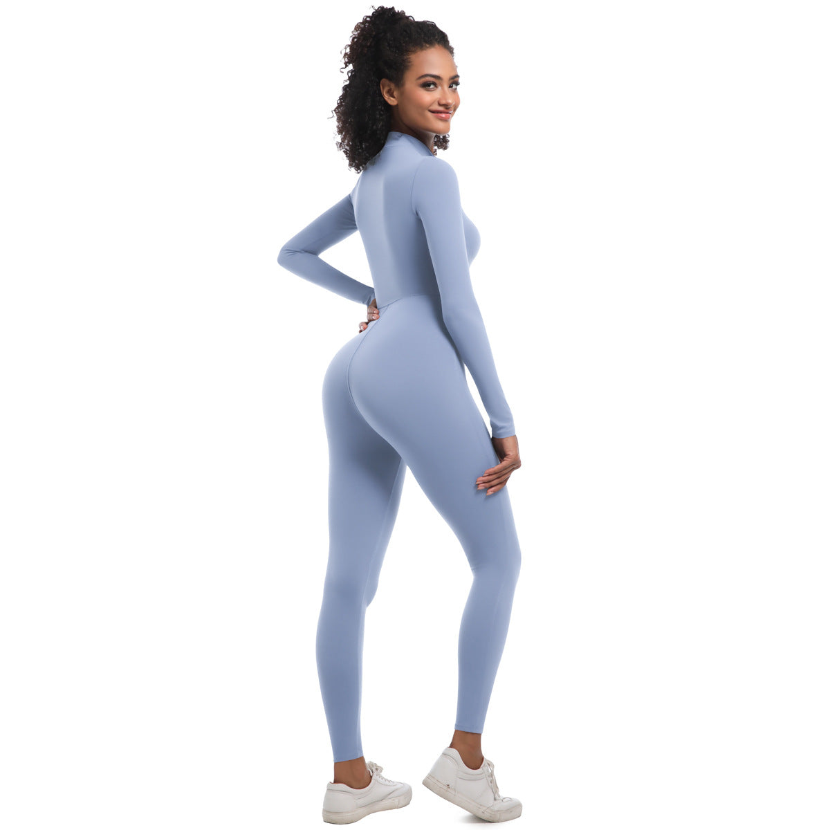 Zipper Nude Feel Long Sleeve Yoga Jumpsuit High Strength Running Fitness Clothes Sports Trend One Piece Tights