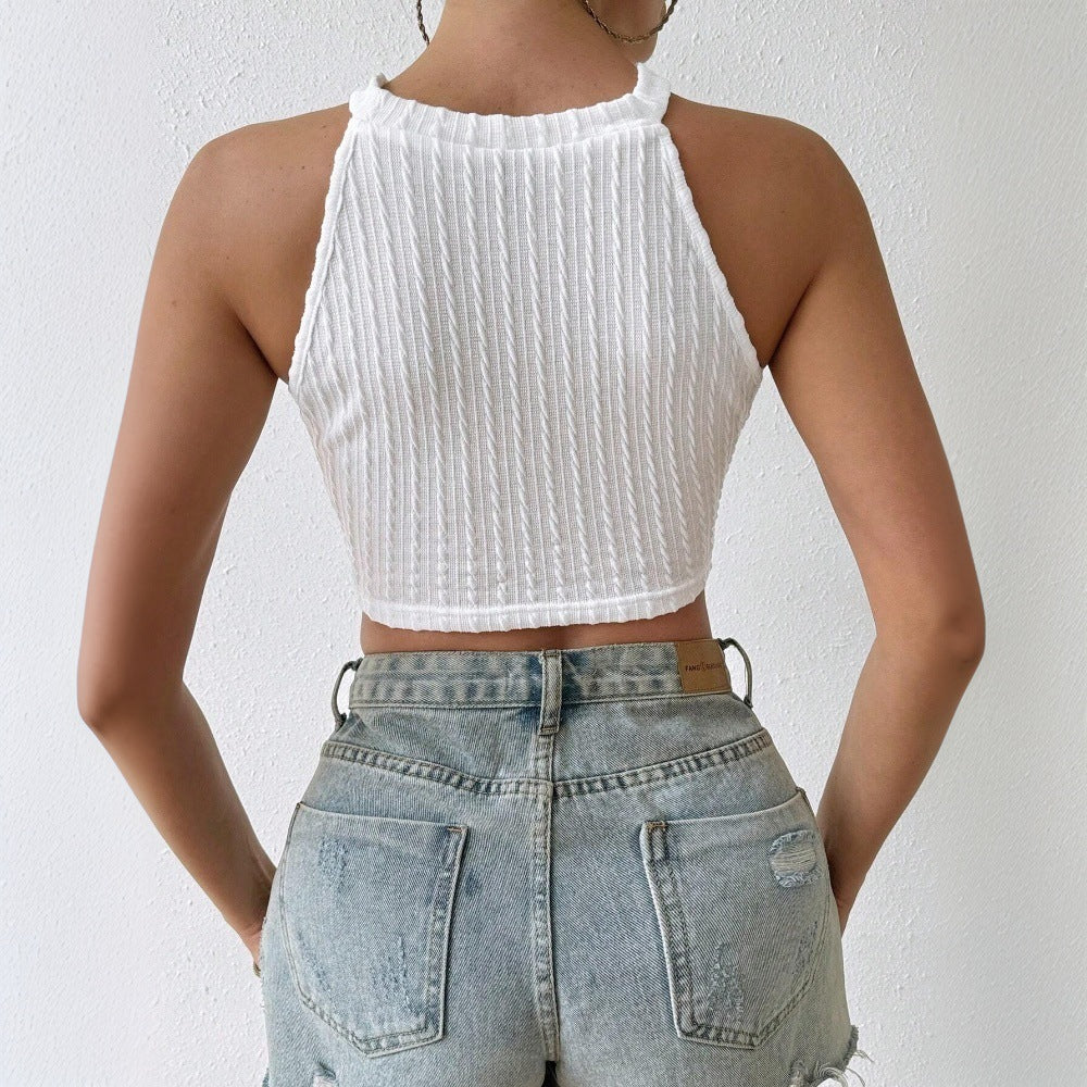 Women Clothing Spring Summer Elegant Tassel Vest Short Slim Fit Show Umbilical Top