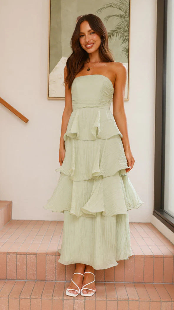 Summer Sexy Tube Top Backless Tiered Dress Light Green