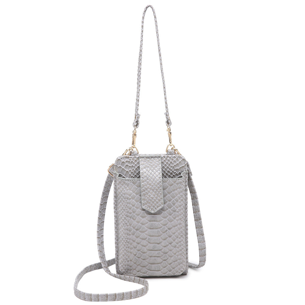 Women Bags Mobile Phone Bag Snake Pattern Ostrich Grain Shoulder Messenger Bag One Size Serpentine Gray