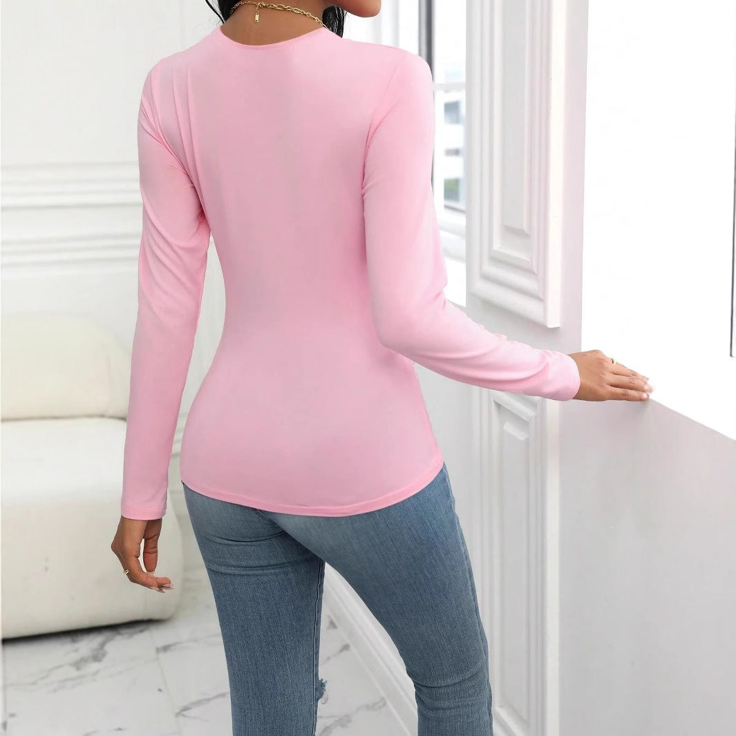 T shirt Transparent Base Shirt Solid Color Bottoming Long Sleeve T shirt