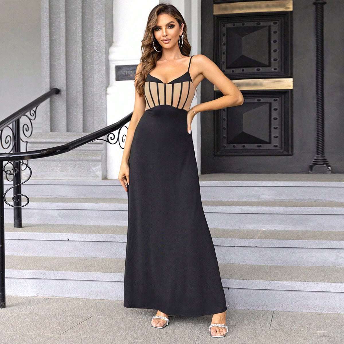 Women Clothing off the Shoulder Slimming Waist Cami Dress Long Black