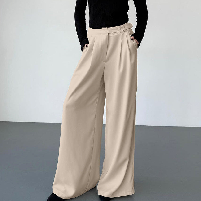 Spring Summer Casual Khaki Match Loose High Waist Wide Leg Pants Retro Office Pocket Work Pant for Women