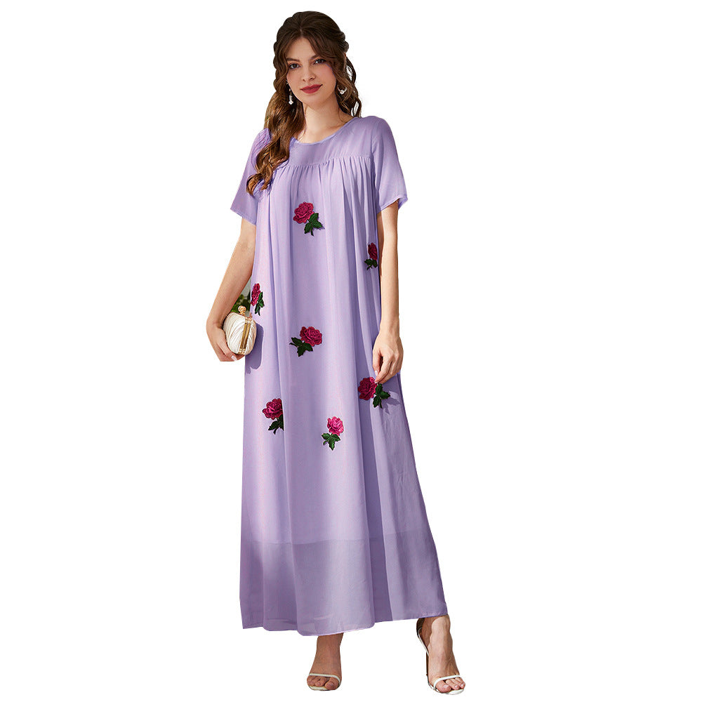 Summer Women Clothing Casual Printing Short Sleeved Dress violet