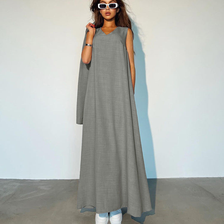 Women Clothing Loose Fitting Long Sleeves Shirt Vest Maxi Dress Two Piece Shirt Skirt Set