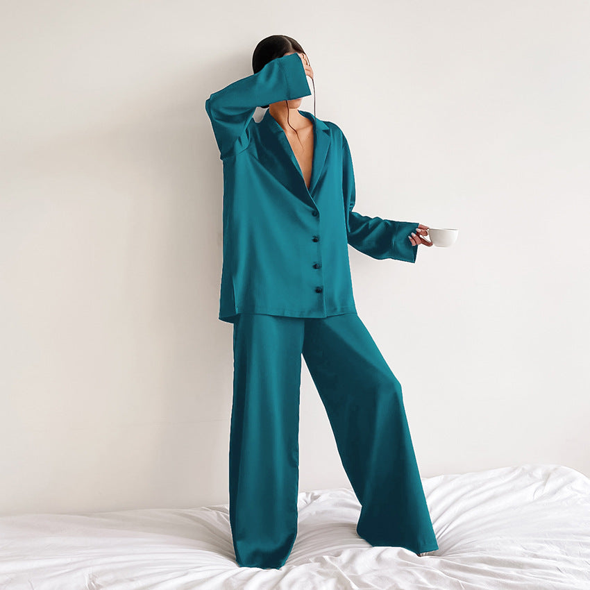 Spring Summer Blue Thin Women Home Silk-like Solid Color Pajamas Ice Silk Loose Can Be Worn outside Light Green