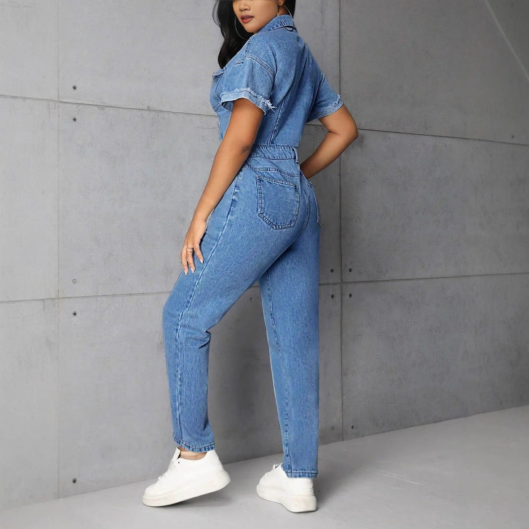 Women Clothing Casual Office Slim Fit Slimming One Piece Denim Trousers