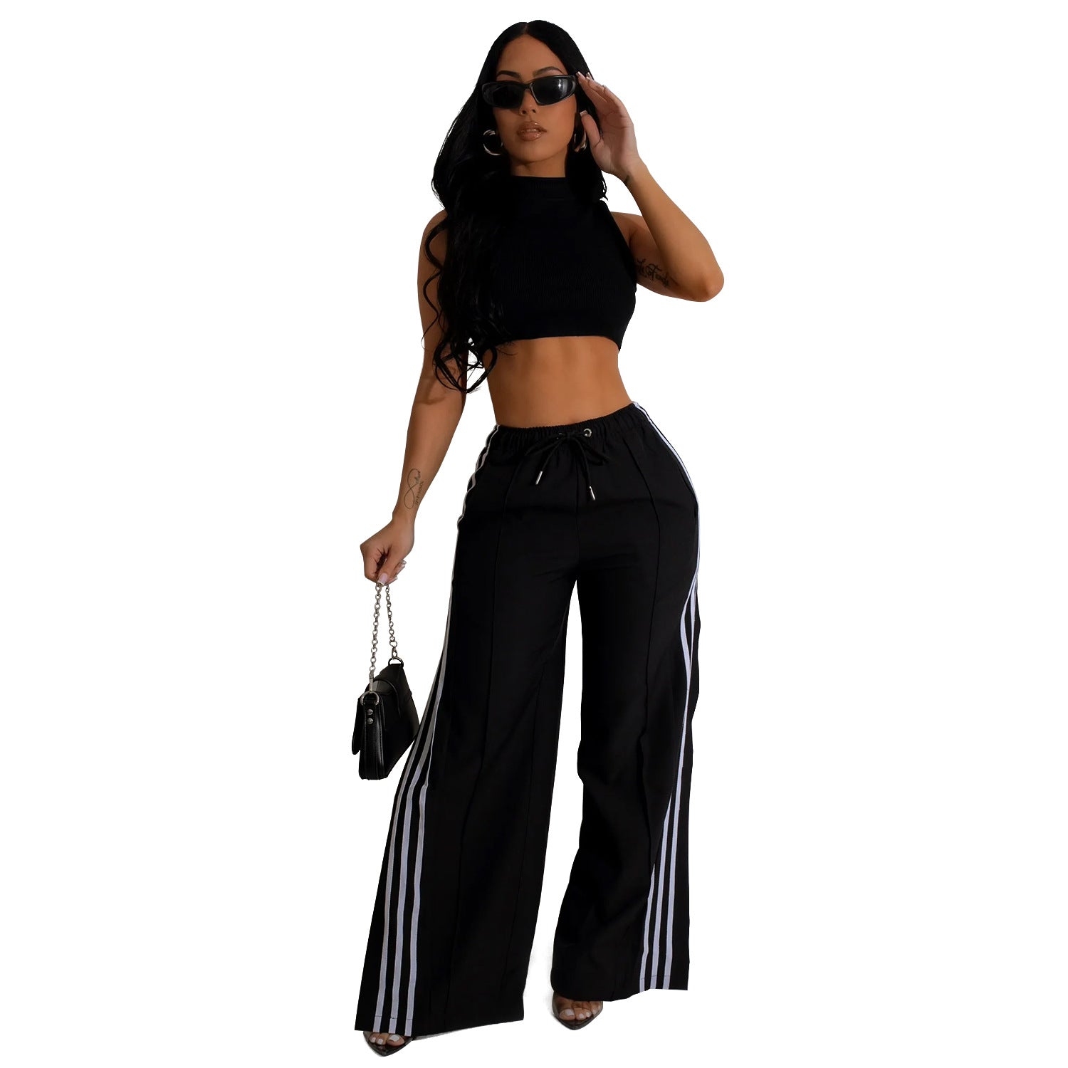 Women Wear Single Pants Solid Color Sports Pants Multicolor Black