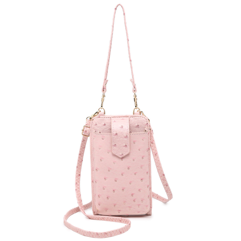 Women Bags Mobile Phone Bag Snake Pattern Ostrich Grain Shoulder Messenger Bag One Size Ostrich Grain Light Pink