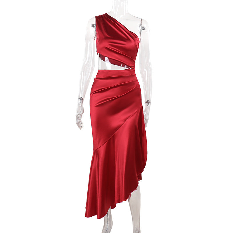 Autumn Maxi Dress Socialite Elegant Sexy Slim Fit off Shoulder Vest Dress Red