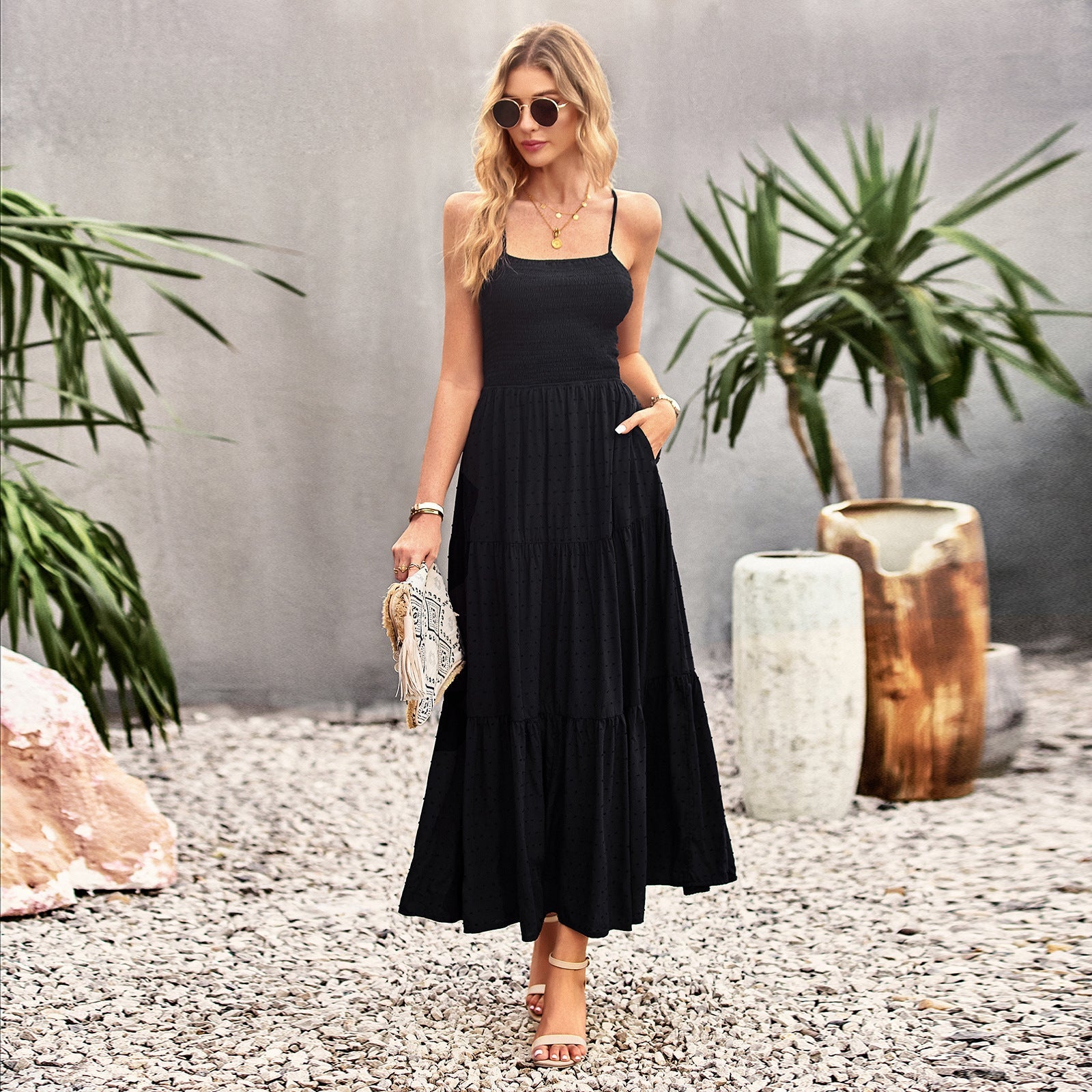 Women Solid Color Dress Women Summer Elegant Dress Maxi Dress