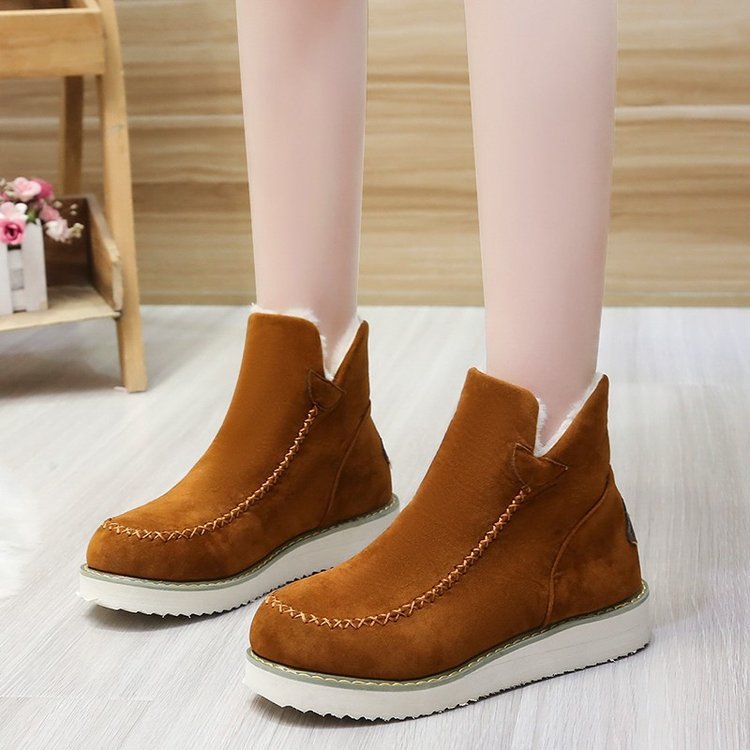 Women Boots Winter Ladies Platform Cotton Padded Boots Solid Color Slip on Warm Booties Brown