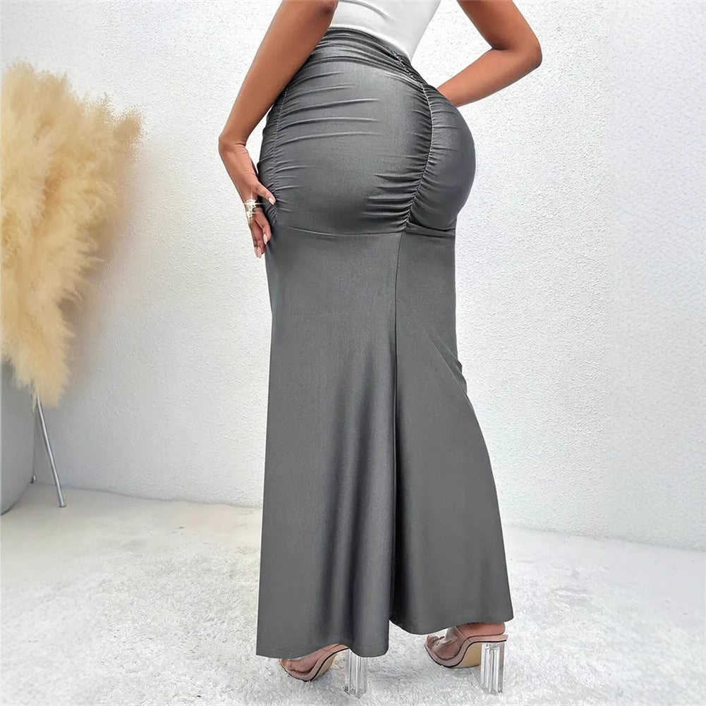 Women Clothing Elegant Elastic Waist Pleated Stretch Skirt Draping Effect Fishtail