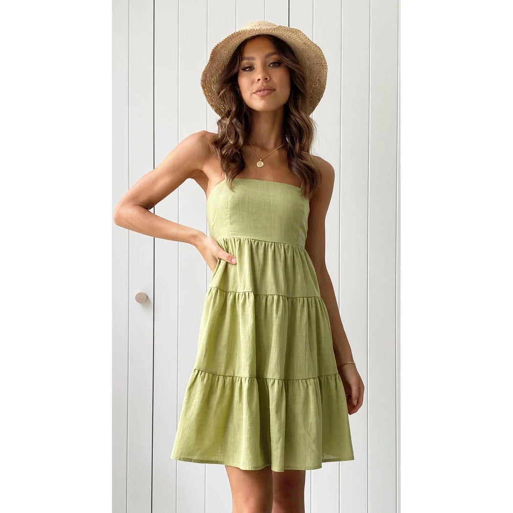 Sundress Sundress Spring Summer Solid Color Fresh Sweet Spaghetti Strap Short Dress