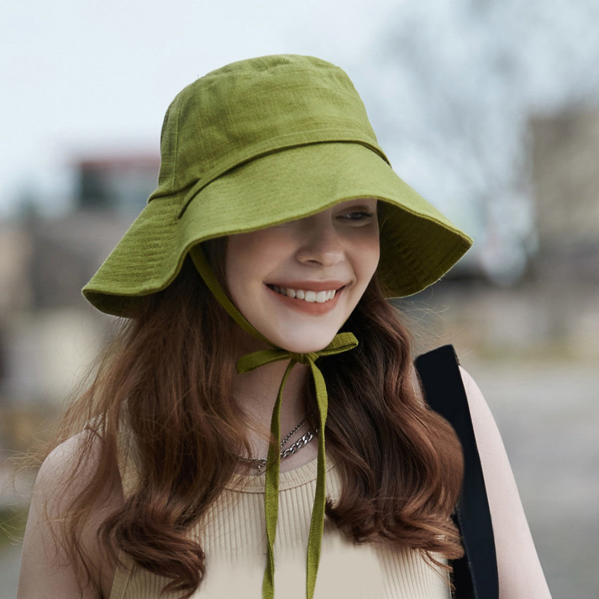 Spring Summer Casual Sun Proof Lace up round Face Wide Brim Dome Bucket Hat Big Head Circumference Face Looking Small Sun Hat