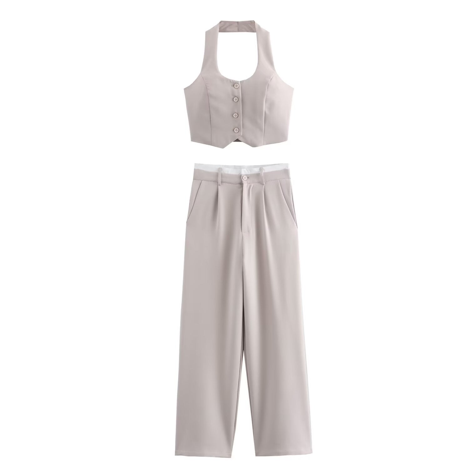 Supply Fit Cut Halterneck Vest Trousers Two Piece Sets