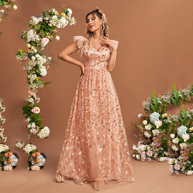 Women High Sense Graduation Ceremony Engagement Princess Dress Apricot