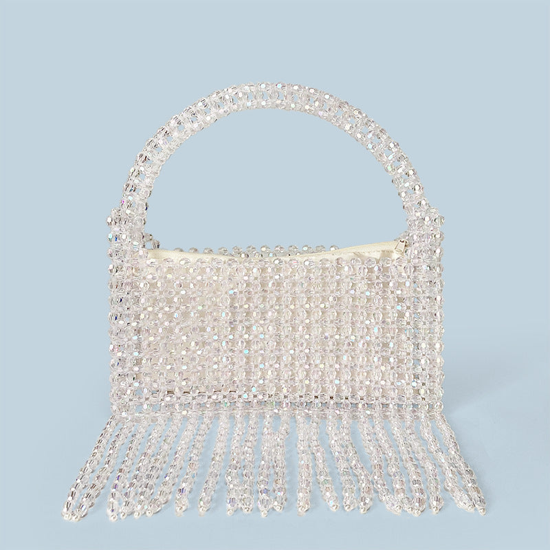 Vacation Tassel Bag Heavy Hand Woven Beaded Bag Fashionable One Shoulder Handbag Women All Match Shiny Feeling