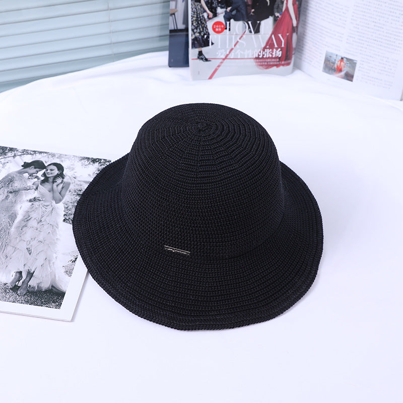 Women Autumn Thin Casual Fisherman Hat Sun Proof Simple Hat Face Covering Crochet Hollow Out Cutout Cap One Size Black