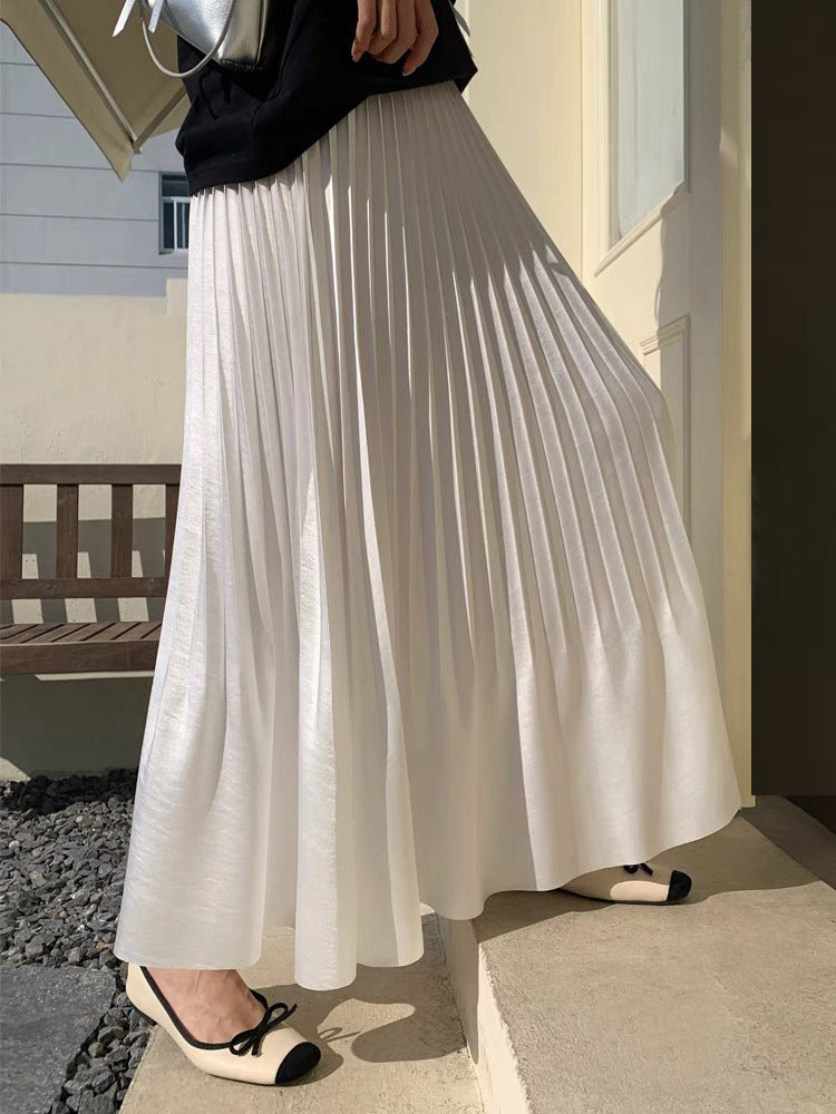 Spring Skirt Women Gentle White Fishtail Skirt Pleated Skirt Elegant A line Skirt Umbrella Skirt One Size Pearl White