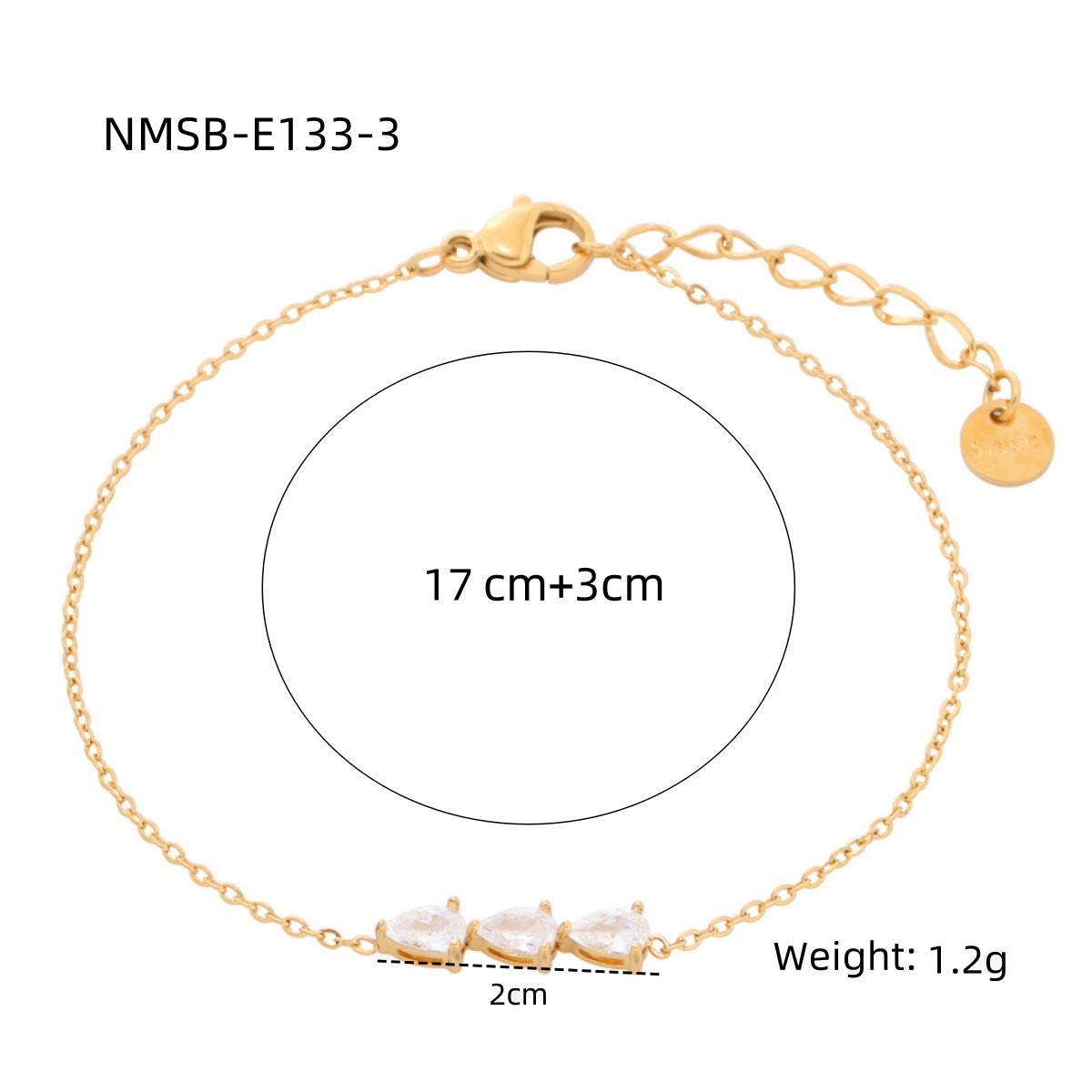 Water Drop Zircon Titanium Steel Bracelet Women Simple Colorful Crystals Personality Stainless Steel Bracelet One Size Gold White Diamond