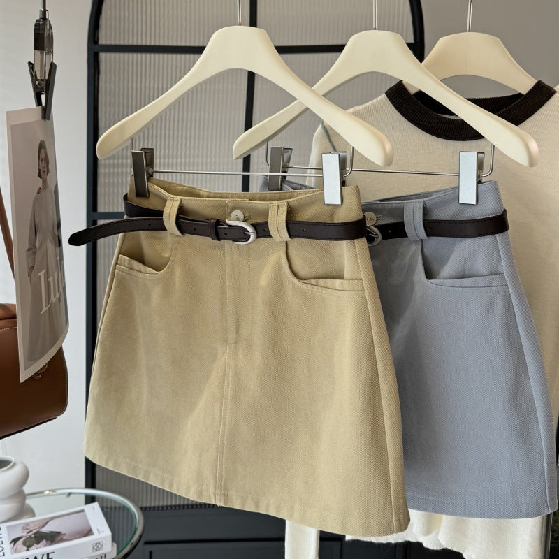 Women Summer High Waist Slimming A line Hip Skirt Khaki