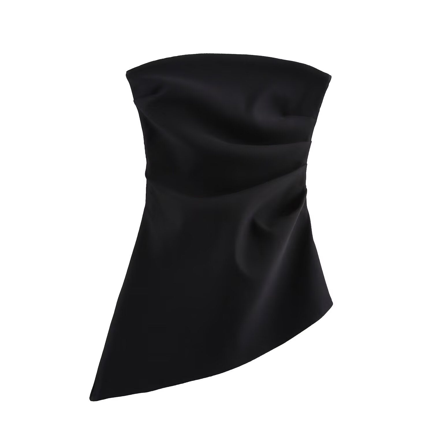 Spring Pleated Decoration Asymmetric Festival Tube Top Black115G