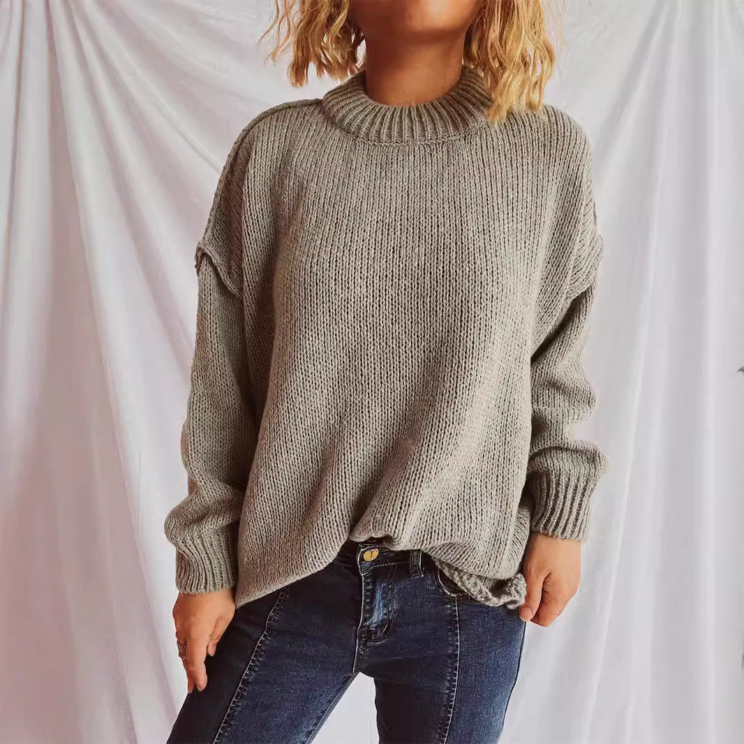 Women Autumn Winter Loose Pullover Sweater Long Sleeve round Neck ide out Wear Sweater for Women