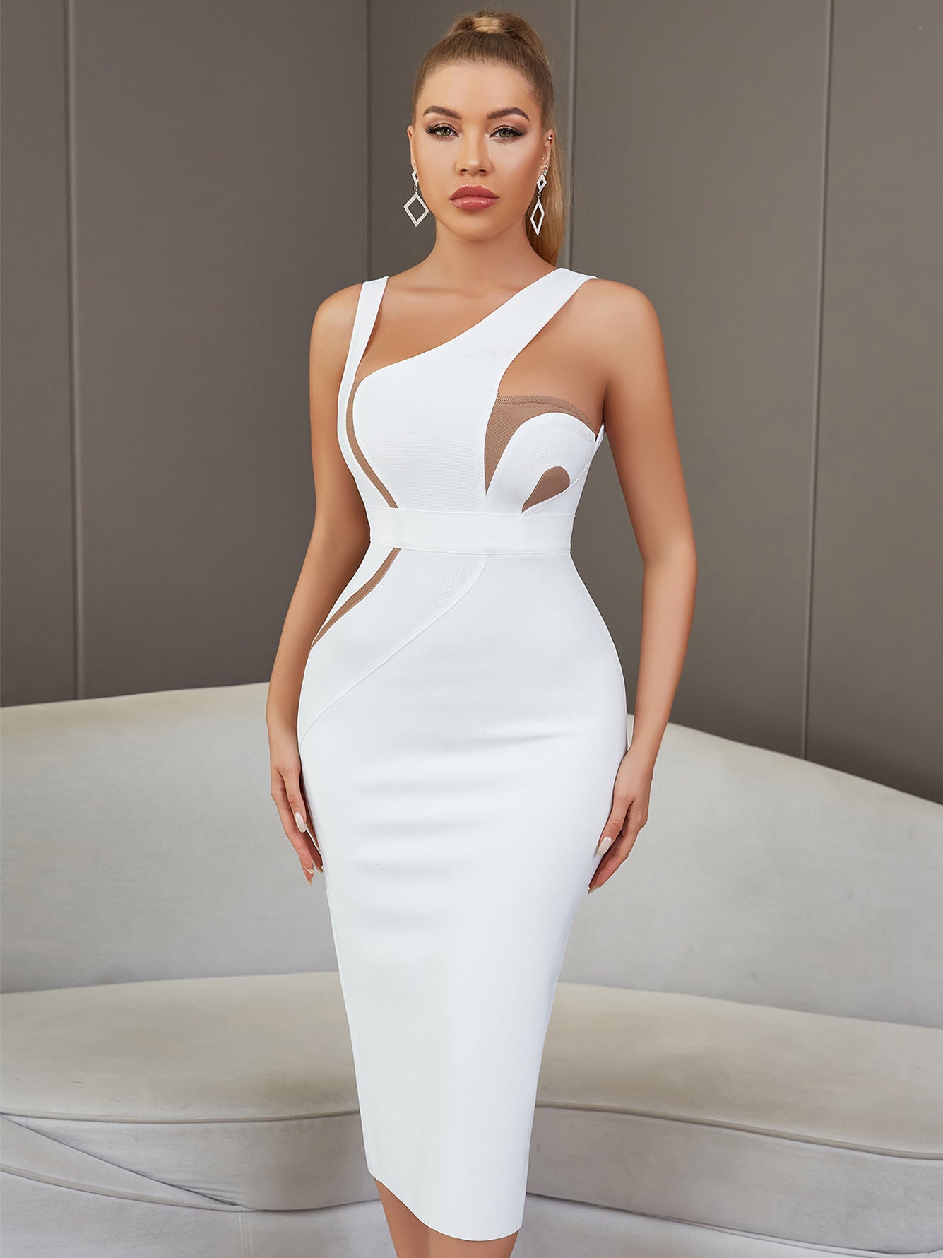 Summer Vest Sleeveless Sexy Backless White Mid Length Tight Bandage One Piece Dress Women Elegant Lady Of Note Evening Dress White