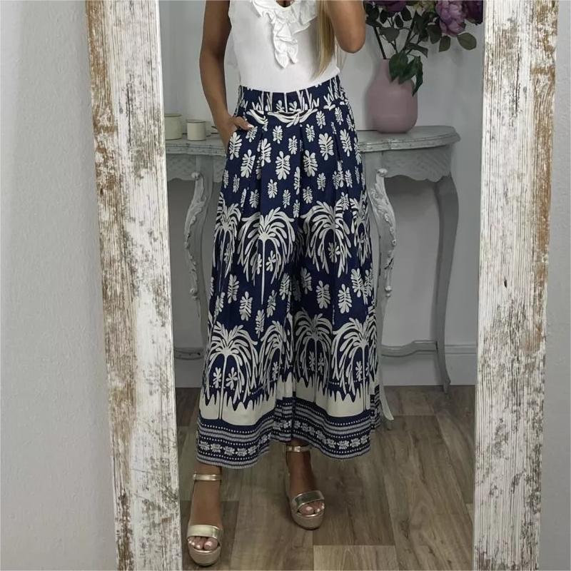 Women Casual Trousers Positioning Printing Loose Wide Leg Casual Trousers