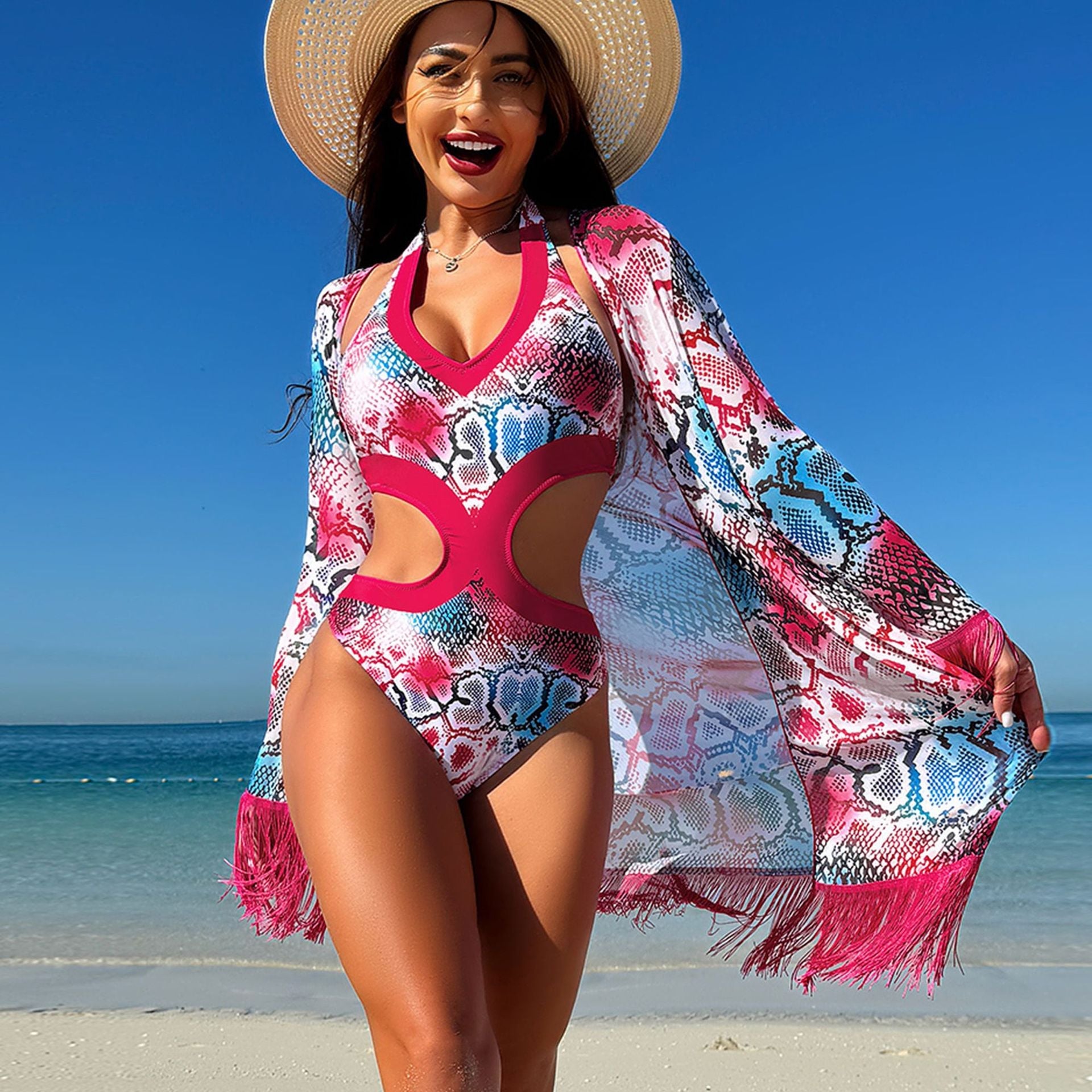 Two Piece Set Beach Sun Protection Veils Skirt One Piece Swimsuit for Women