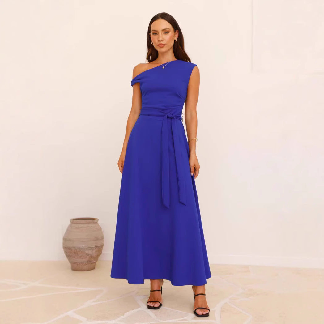 Women Summer Office Solid Color Sexy Lacing Dress